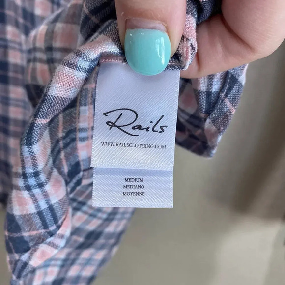 RAILS Connor Plaid Linen Blend Button-up Shirt In Stone Pink White Medium - Picture 7 of 8